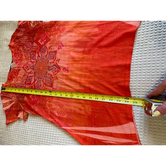 VTG Only Nine Y2K Orange Handkerchief Hem Boho  Preppy Rhinestone Tee Small - Picture 6 of 10